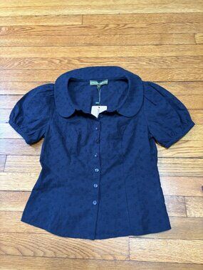 Princess Highway Womens Lorelei Sweet Blouse Sz 6 Navy Blue Cotton Button Up NWT